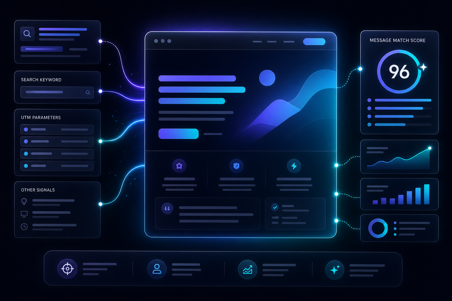 Landing page whose headline dynamically matches the ad keyword and UTM campaign